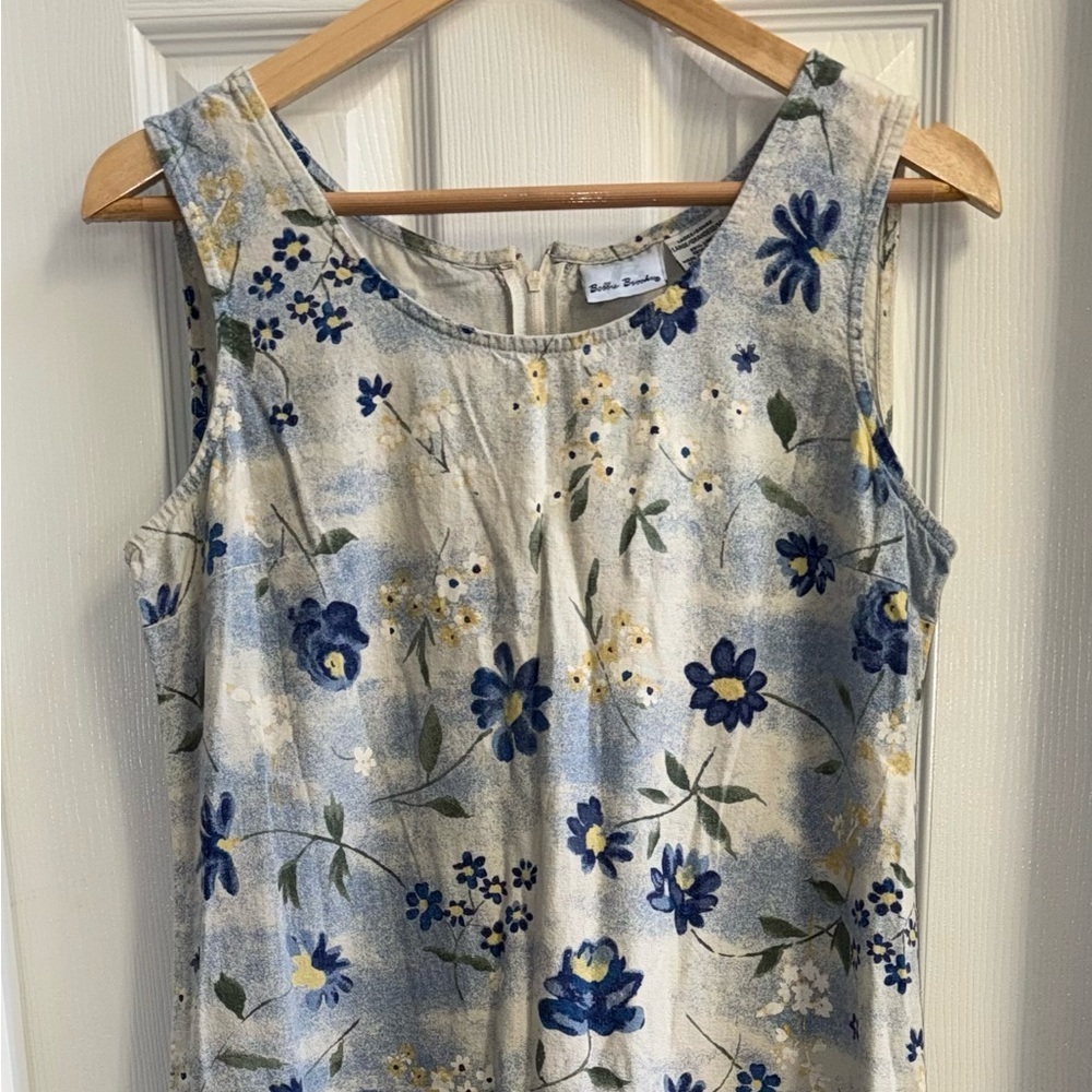 Bobbie Brooks Sleeveless Floral dress L Linen Blue Split Maxi Elegant Spring